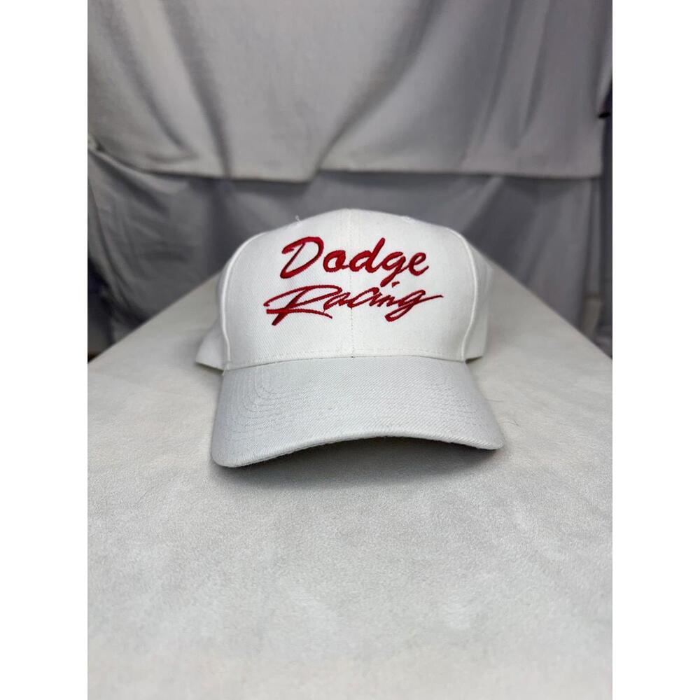 vintage dodge racing white red script 90s trucker cap dad‎ hat retro auto merch
